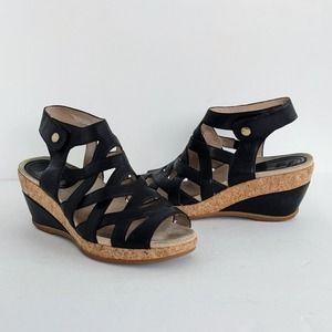 Dansko Black Strappy Wedge Sandals